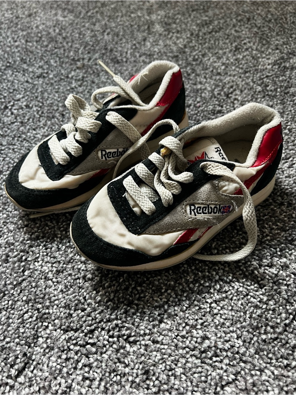 Reebok Kids Retro Runner Sneakers in White, Black & Red